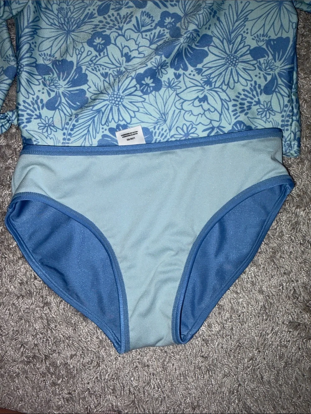 art class Blue Floral Long-Sleeve Wrap Swim Top with Solid Blue Bottoms 10/12